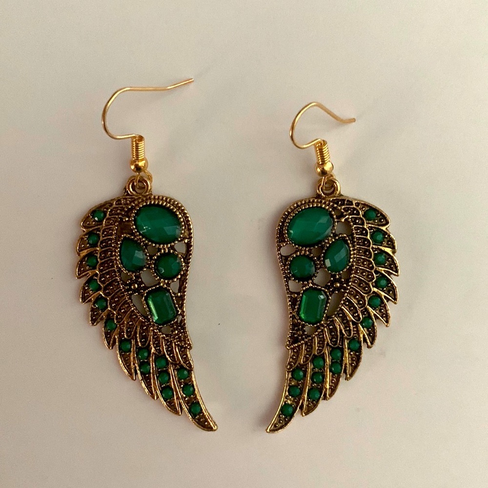 Boho Festival Green Wing Shaped Earrings